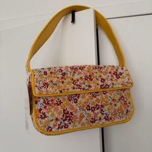STAUD Yellow Floral Beaded Shoulder Bag